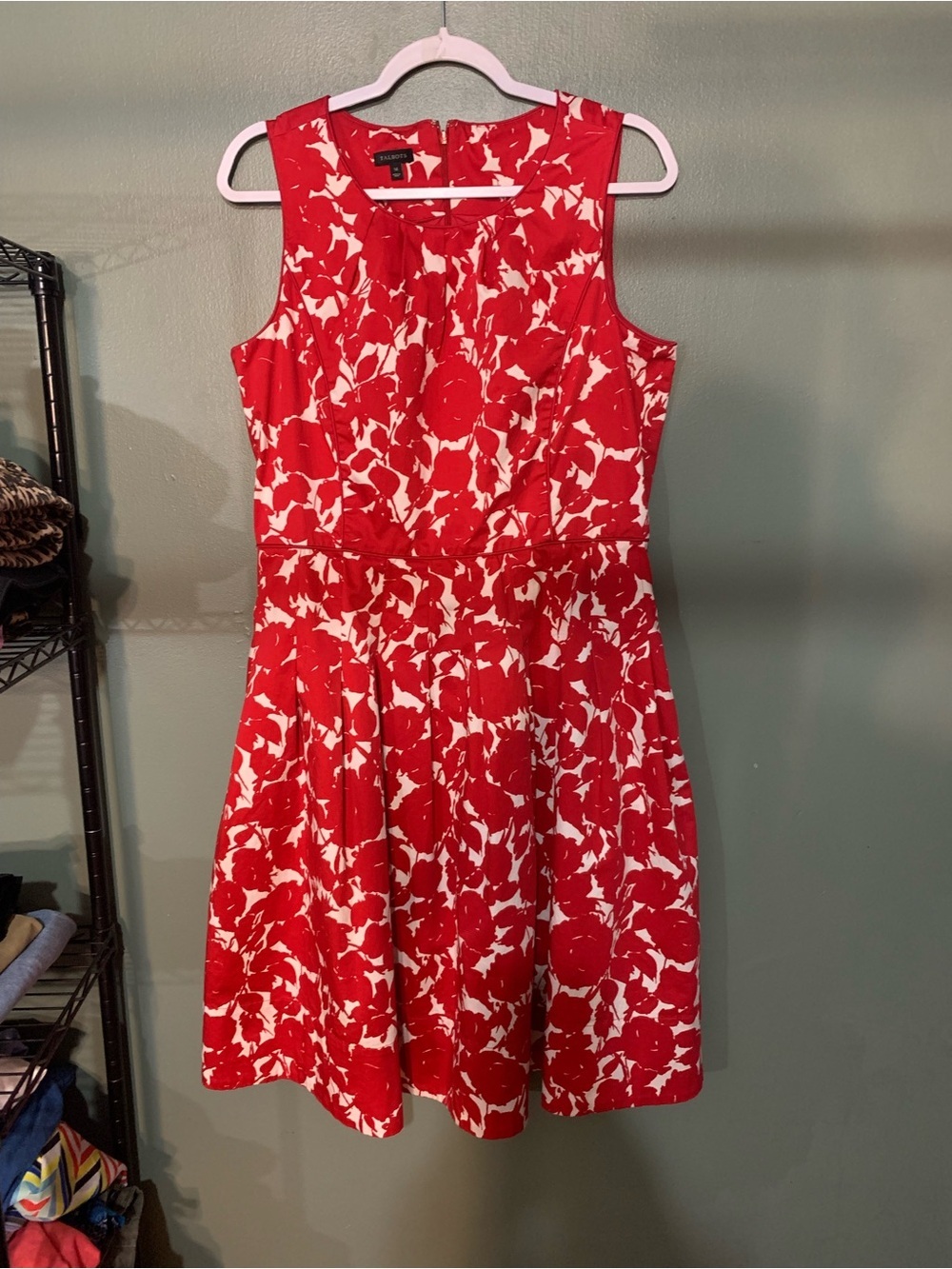 Talbots Red and White Floral Sleeveless A‑Line Dress PITT TO PIT 20, LENGTH 41